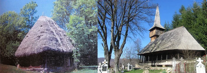 Biserica veche din satul Bucea (foto dreapta) seamnă mult cu o casă ţărănească din Apuseni (foto stânga)