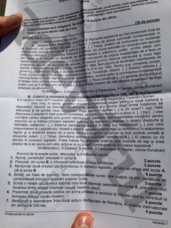 Acestea sunt subiectele de la Istorie BAC 2015, sesiunea de toamnă