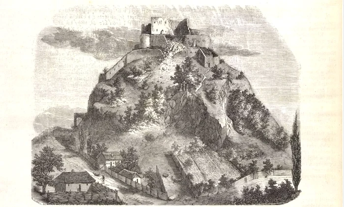 Cetatea Devei în 1861. Gravură: Ziarul Duminical.