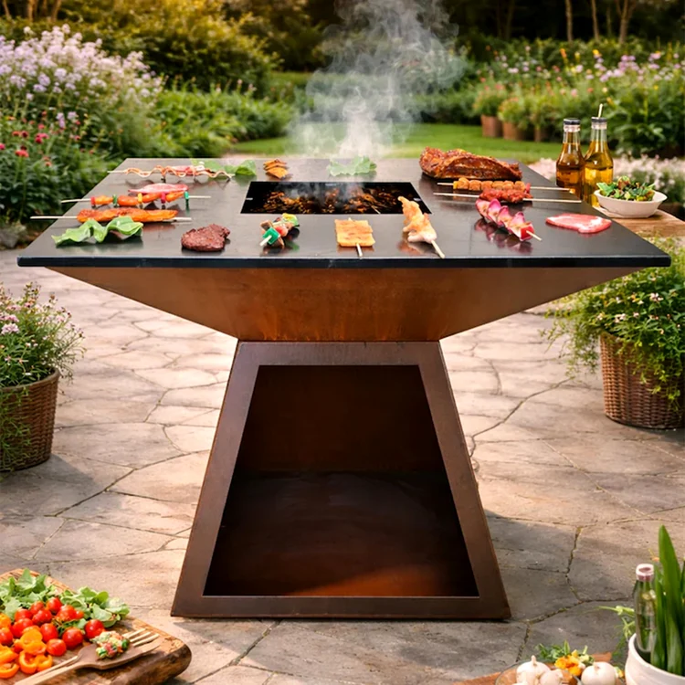 Grătar pe lemn cu plită mare de gătit Rustico în stil teppanyaki Sursă eMAG jpg