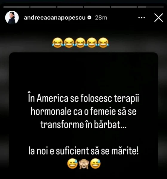 Postarea Andreei Popescu. Foto: Instagram