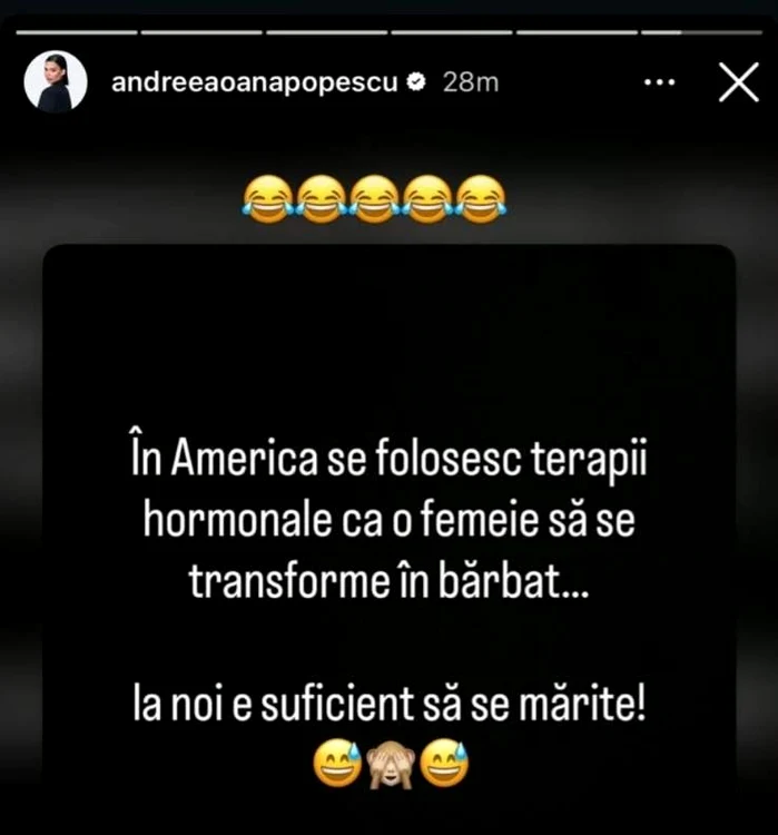 Postarea Andreei Popescu. Foto: Instagram