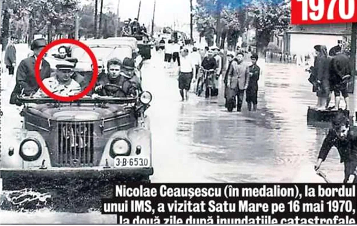 Nicolae Ceaușescu, în inspecție, la două zile după prăpădul produs de viitură
