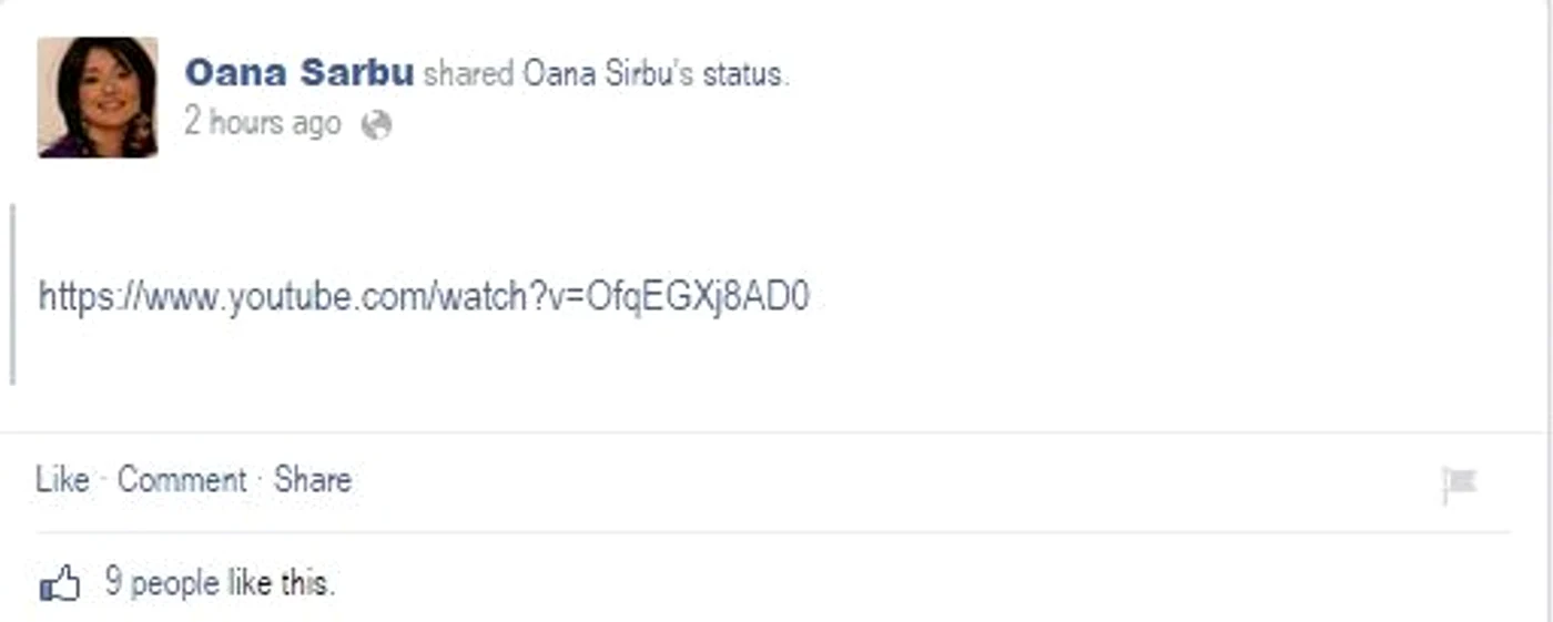Oana a postat melodia pe contul său de Facebook
