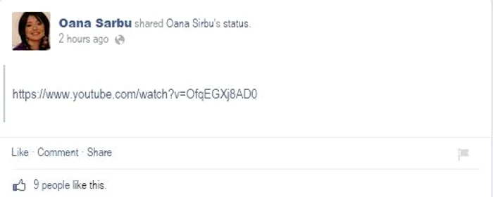 Oana a postat melodia pe contul său de Facebook