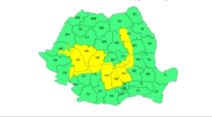 Harta ANM cu zonele vizate. FOTO: ANM