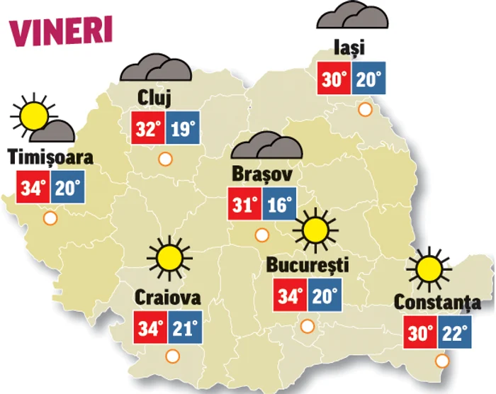 Astăzi, temperaturile se mențin ridicate, dar de data aceasta canicula se mută în vestul țării