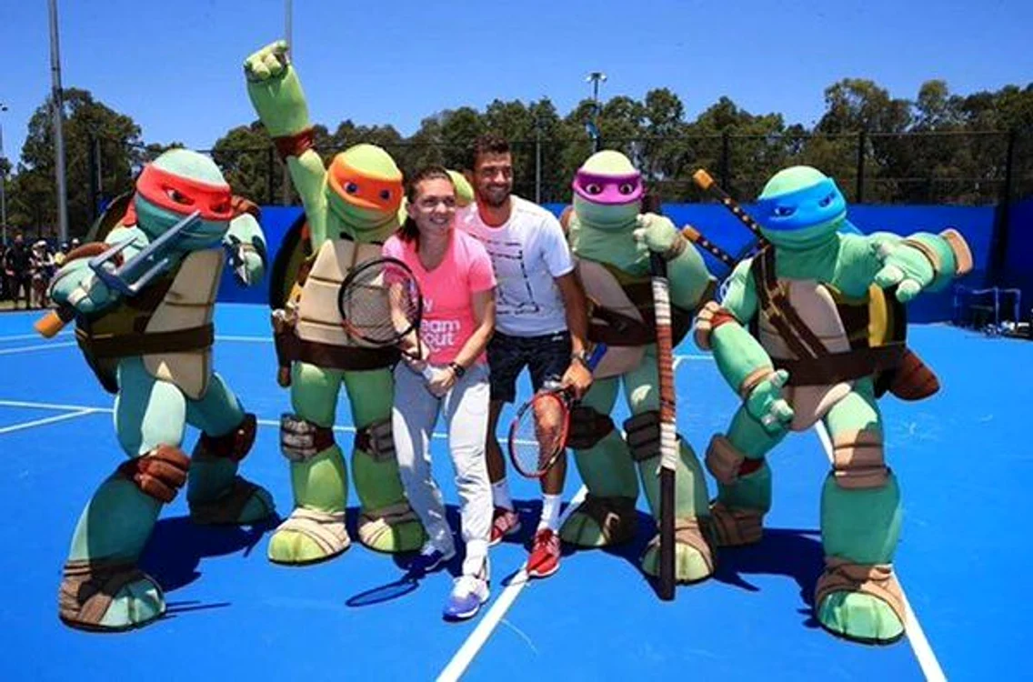 Simona Halep si Grigor Dimitrov au jucat tenis cu Testoasele Ninja