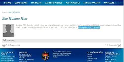 Zuo HuiHua este cautat de 12 ani de politia din Moldova FOTO politie.gov.md
