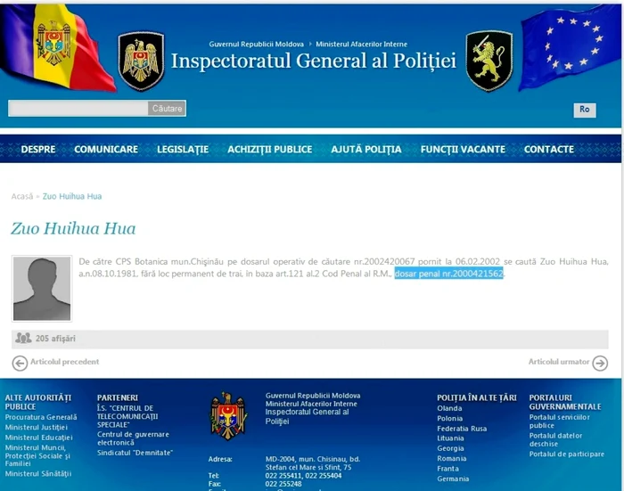 Zuo Huihua este căutat de 12 ani de poliţia moldovenească FOTO poitie.gov.md