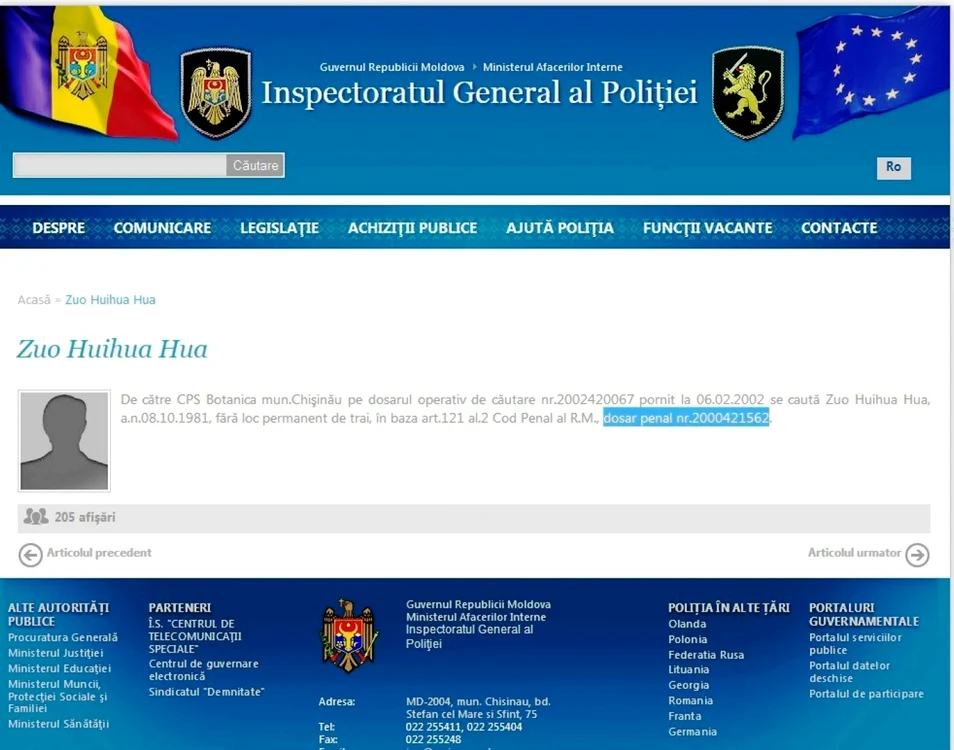 Zuo Huihua este căutat de 12 ani de poliţia moldovenească FOTO poitie.gov.md