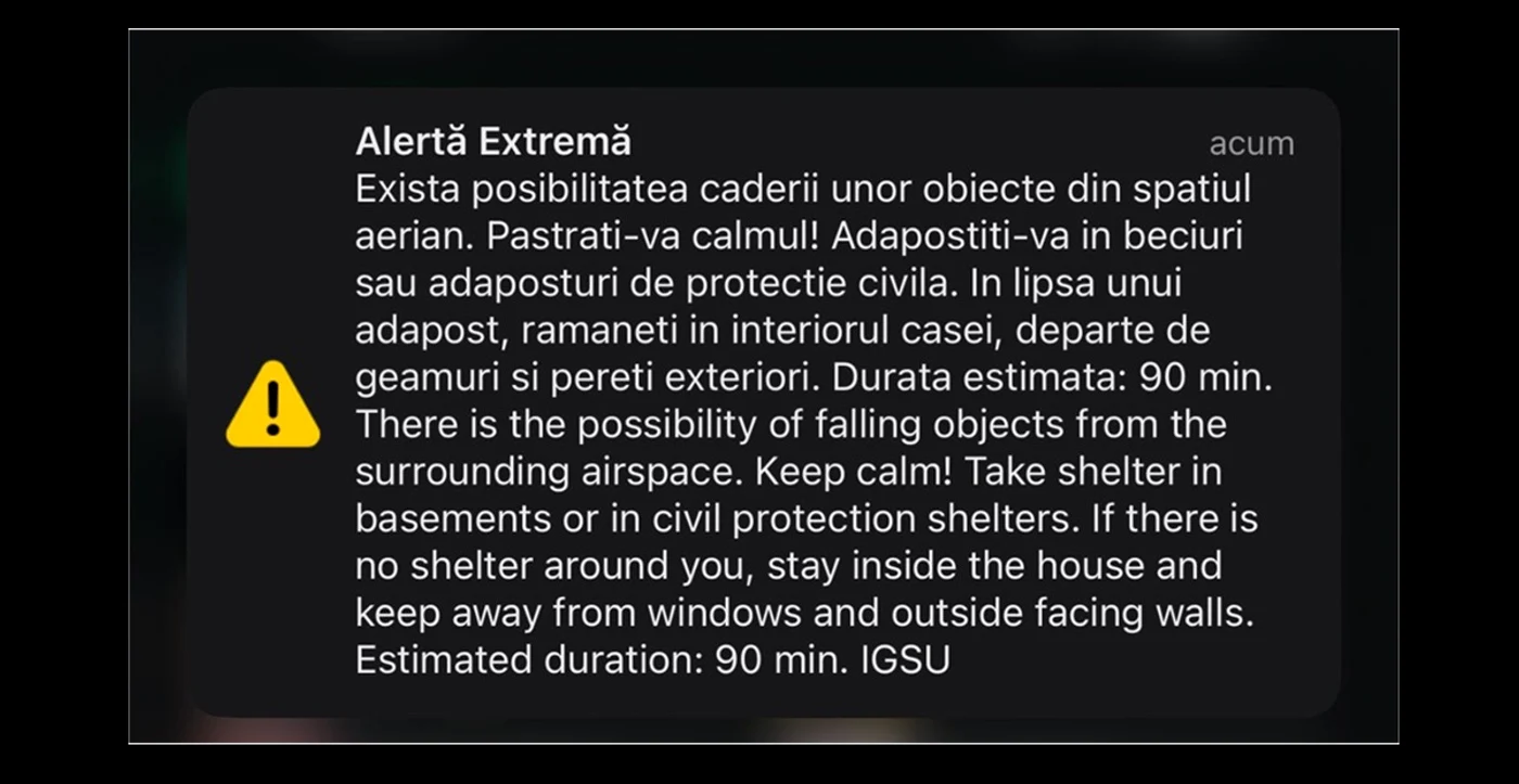 Mesajul RO-ALERT primit de locuitorii din Tulcea / Sursa foto: Ziarul Amprenta