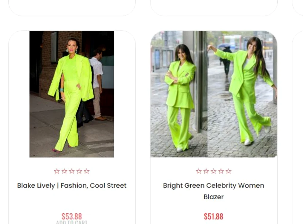 Imitație după costumul verde neon. Foto: captură cuilaoni.tk