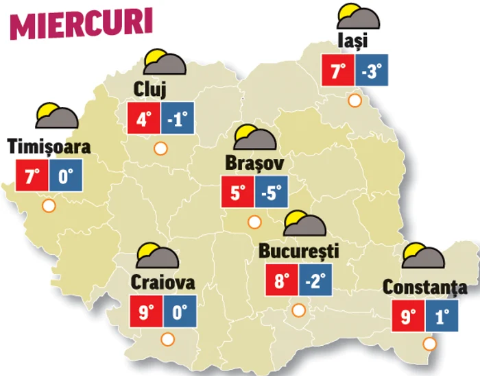 Prognoza meteo 13 ianuarie anunță că astăzi cerul va fi acoperit în majoritatea regiunilor