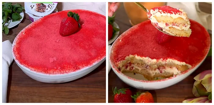 Tiramisu cu căpșuni, rețeta ideală de Ziua Îndrăgostiților / FOTO: Colaj captură video TikTok