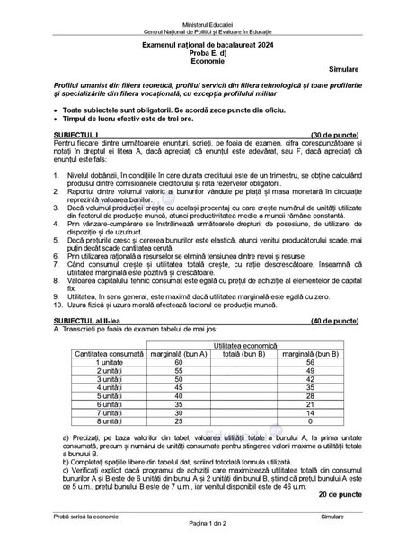Simulare Bacalaureat 2024. Subiectele la alegere la profilul UMAN. DOCUMENT