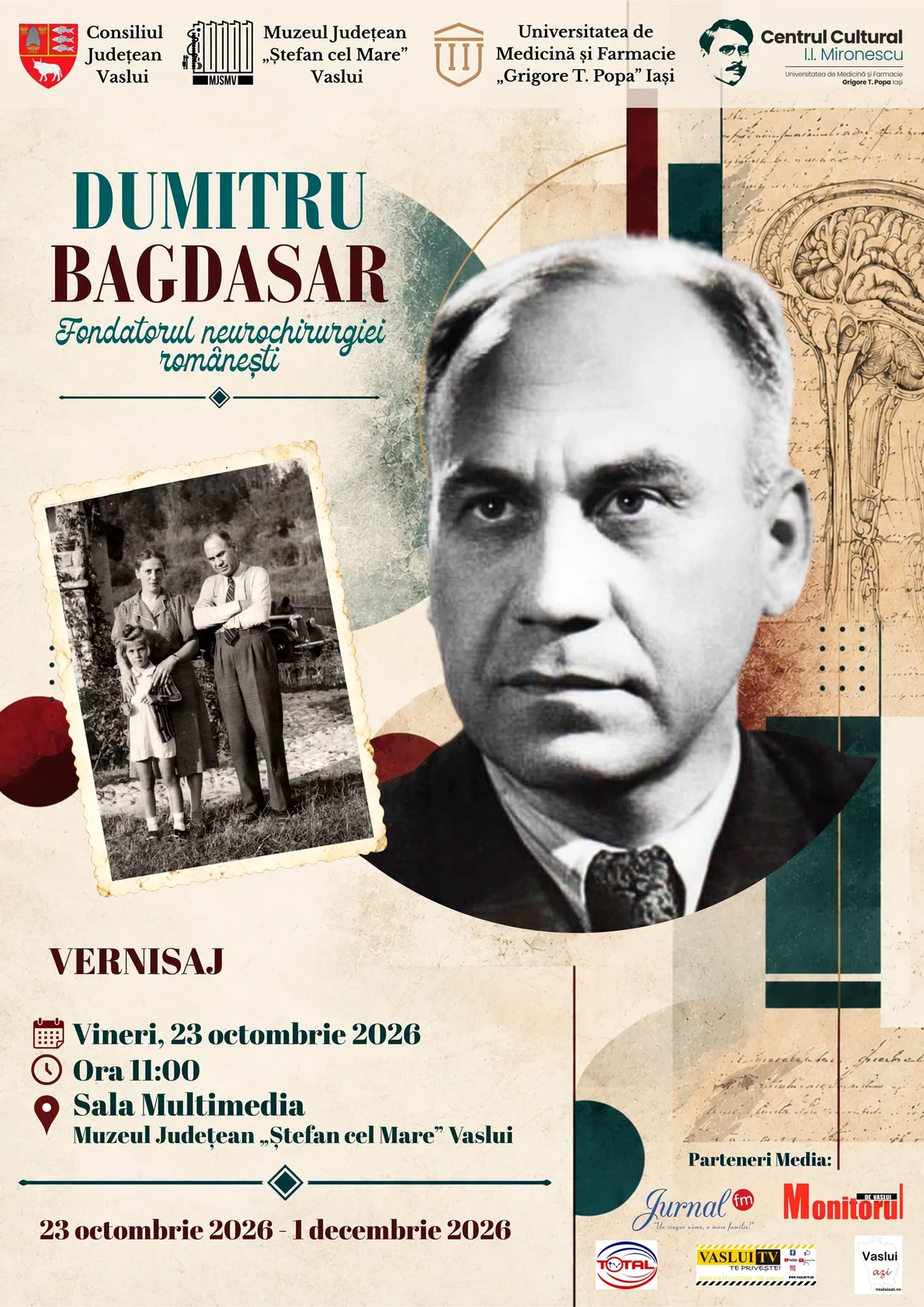 Afișul expoziției „Dumitru Bagdasar – fondatorul neurochirurgiei românești”