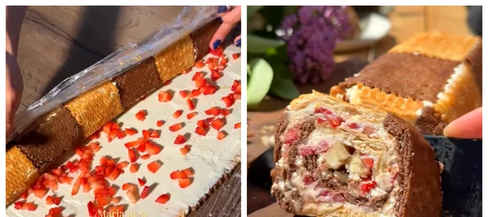 Ruladă cu biscuiți fără coacere / FOTO: Colaj captură video TikTok