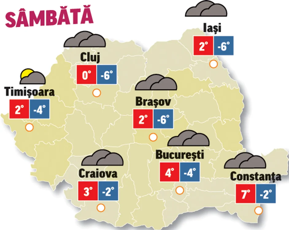 Prognoza meteo 16 ianuarie anunță temeperaturi scăzute