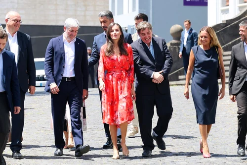 Regina Letizia în rochia Adolfo Dominguez în Tenerife. FOTO: Profimedia