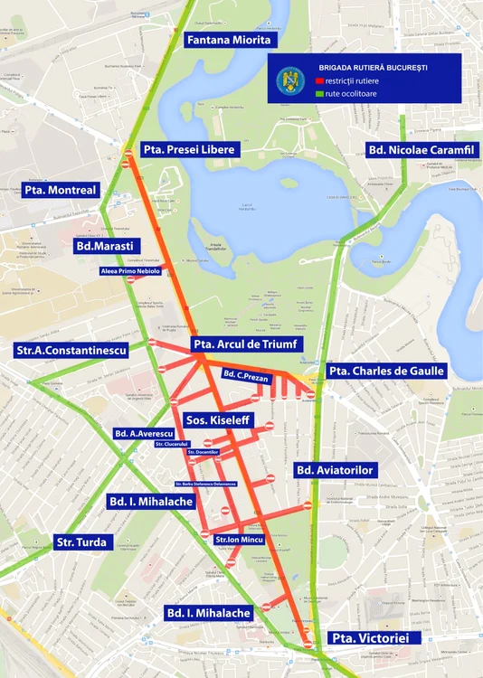 Harta resctricțiilor pentru șoferi și pietoni pentru parada de la București de Ziua Națională 