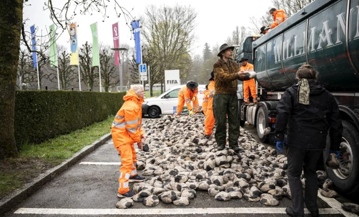 6500 de mingi desumflate au fost aduse la Zurich cu camionul (FOTO: EPA)