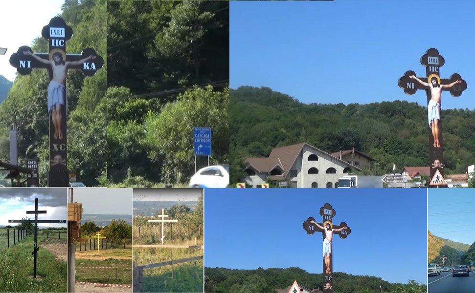 Misterul crucilor uriașe de pe DN7, parțial dezlegat. „Pot să cadă pe drumul național” VIDEO