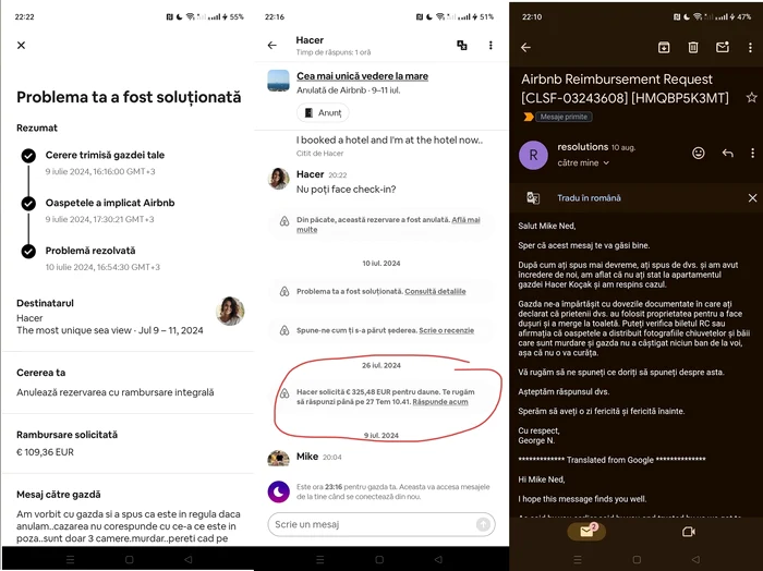 discuții între un client și Airbnb Turcia