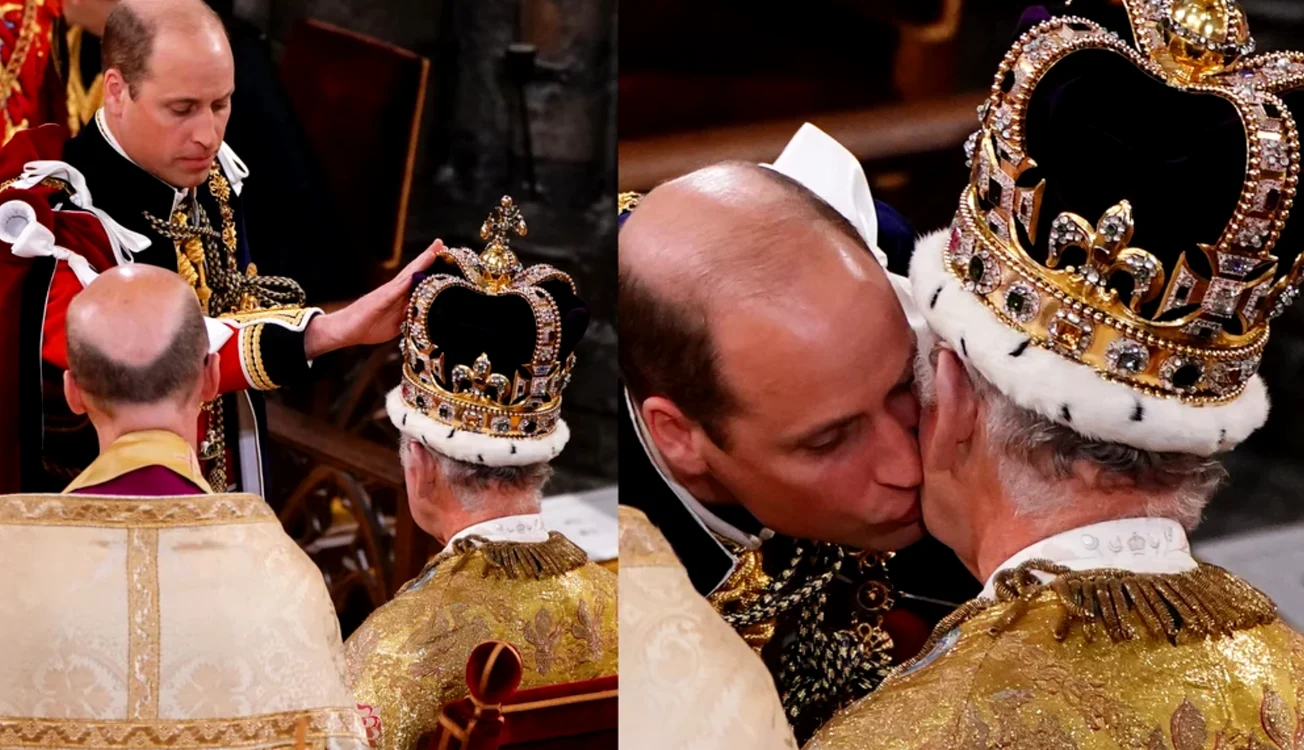 Încoronare, William îl sărută pe Charles pe obraz, GettyImages PNG
