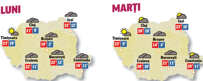 Prognoza meteo pentru următoarele două zile anunță că temperaturile vor fi în scădere