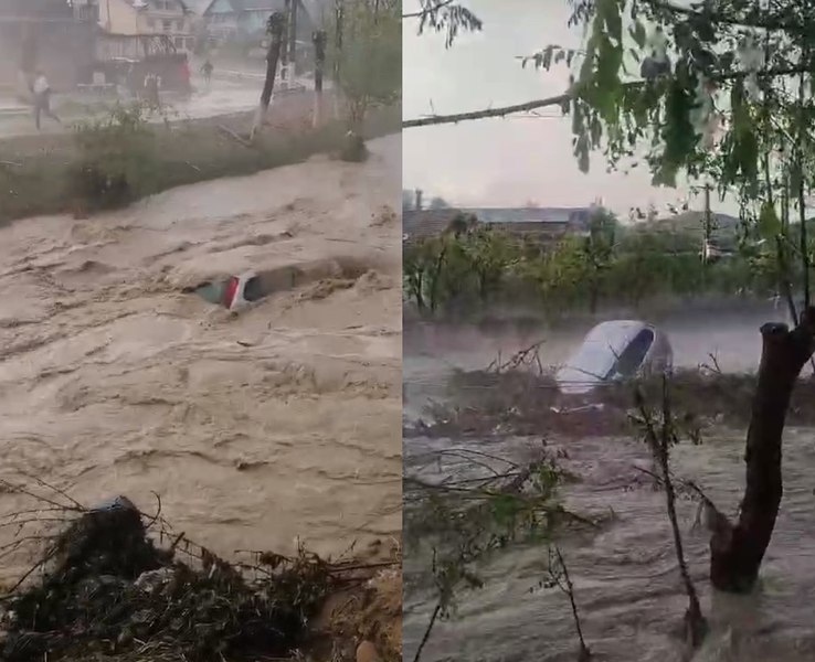 Inundații majore în județul Prahova: mașini luate de viitură și drumuri măturate de puhoaie. Localitățile aflate sub cod portocaliu VIDEO