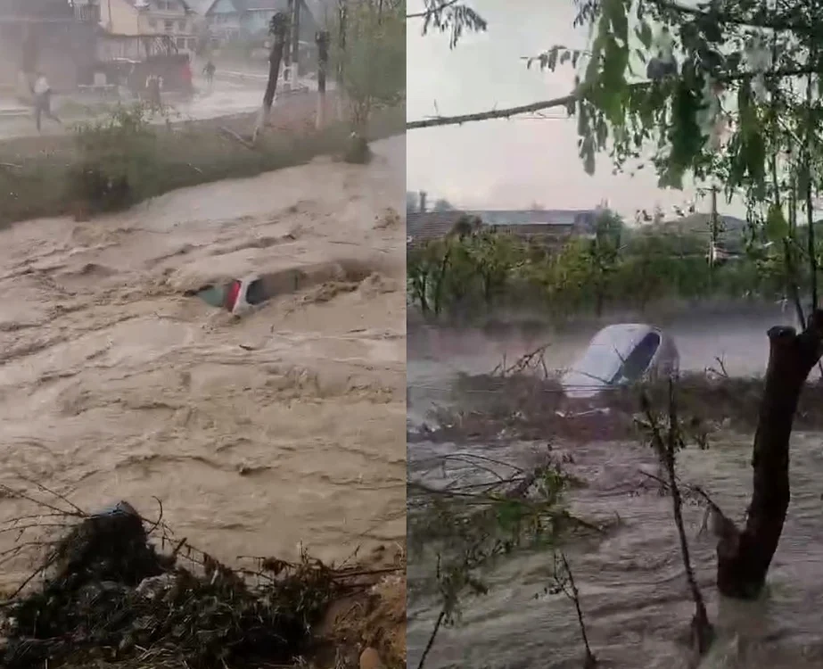 Mașini luate de viitură FOTO Captură video phonline.ro