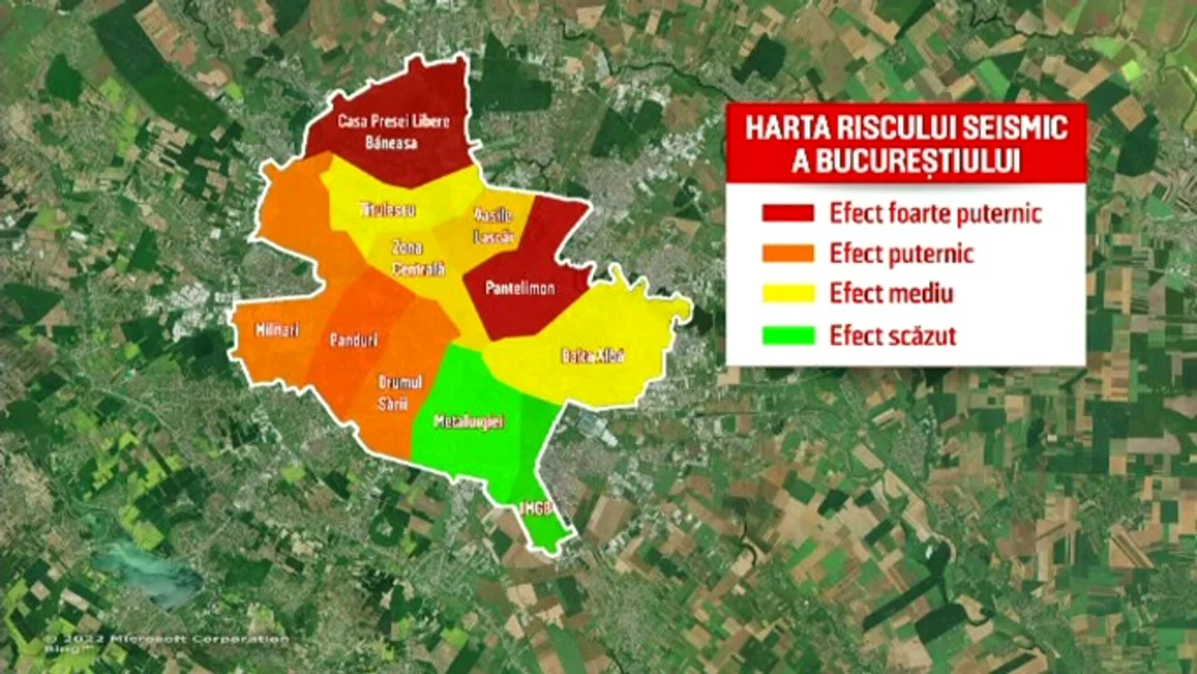 Zonele din București unde blocurile s-ar prăbuși în cazul unui cutremur. Foto: captură Pro TV