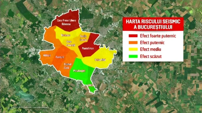 Zonele din București unde blocurile s-ar prăbuși în cazul unui cutremur. Foto: captură Pro TV