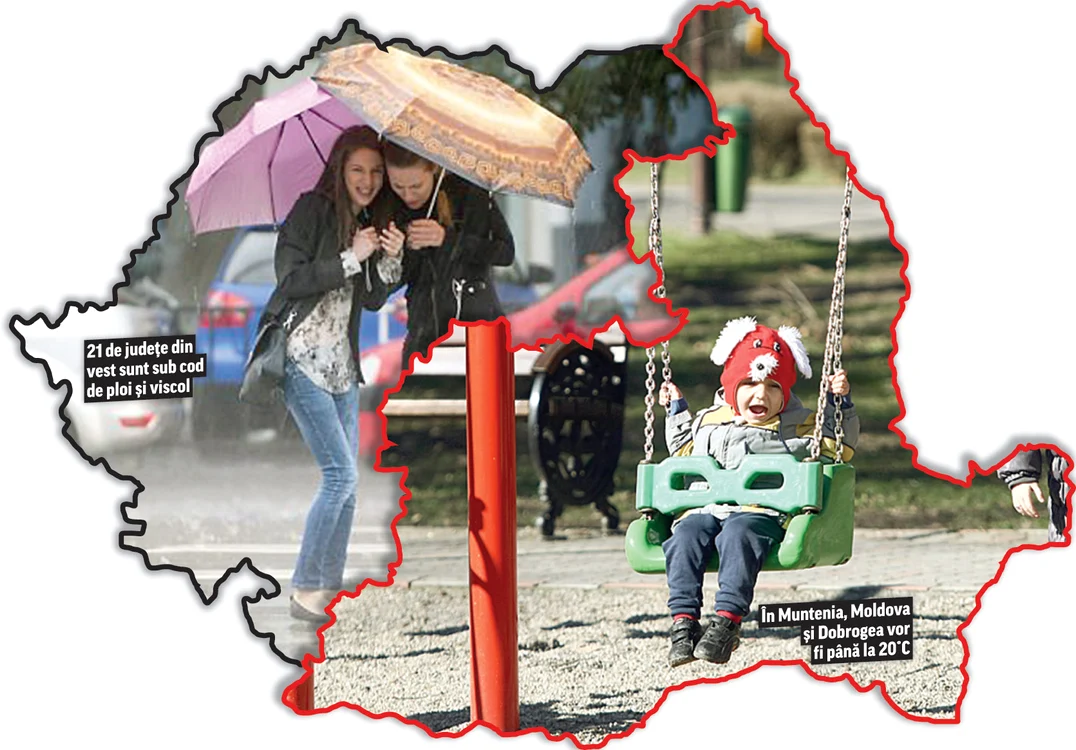 
    Un val de frig polar aduce  ploi şi viscol în vestul ţării. În sud, însă, temperaturile  rămân apropiate de 20˚C  