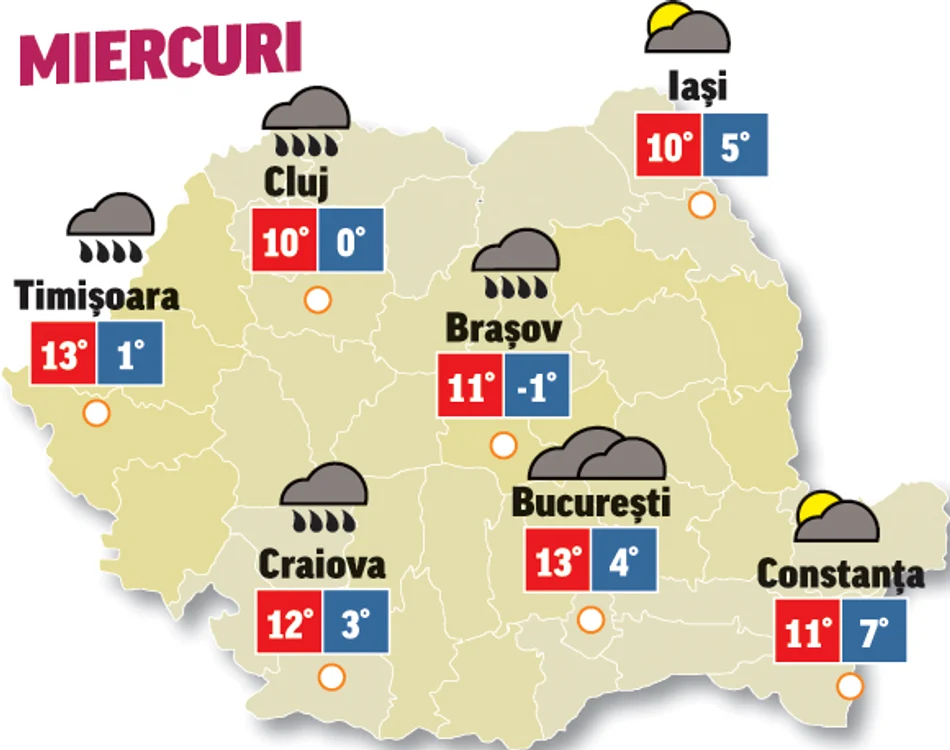 Prognoza meteo 10 februarie anunță că astăzi vremea înrăutăți spre seară, mai întâi la munte apoi se va extinde și în celelalte regiuni