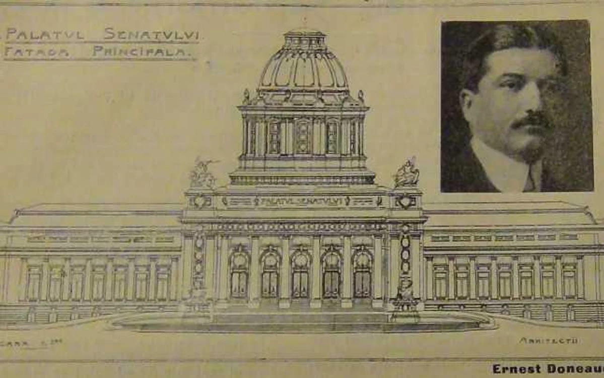 Proiectul Palatului Senatului si portretul arh.Ernest Doneaud. FOTO Flacara 1912
