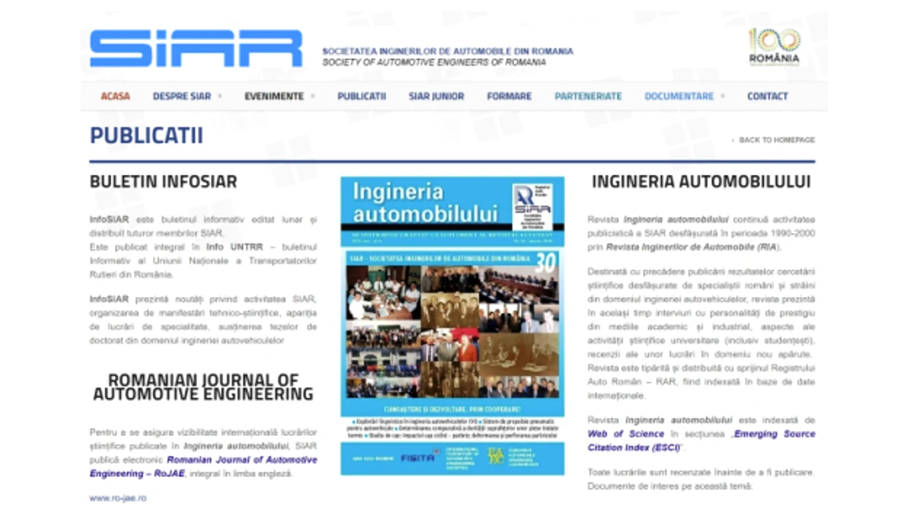 Publicatiile Societatii Inginerilor de Automobile din Romania 