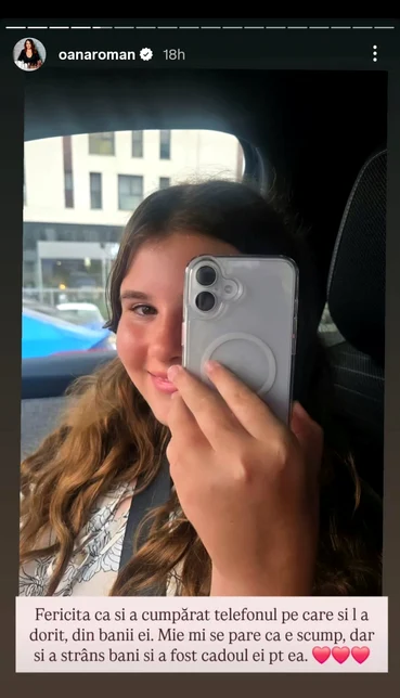 Fiica Oanei Roman și-a cumpărat telefon din banii ei / Foto: Instagram