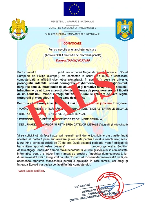 Identitatea Jandarmeriei Române, folosită în mesaje false de tip SCAM