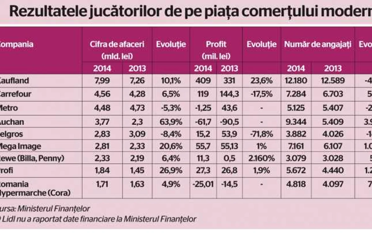 tabel retail romania 2014 kaufland carrefour metro auchan selgros mega image billa penny cora lidl profi