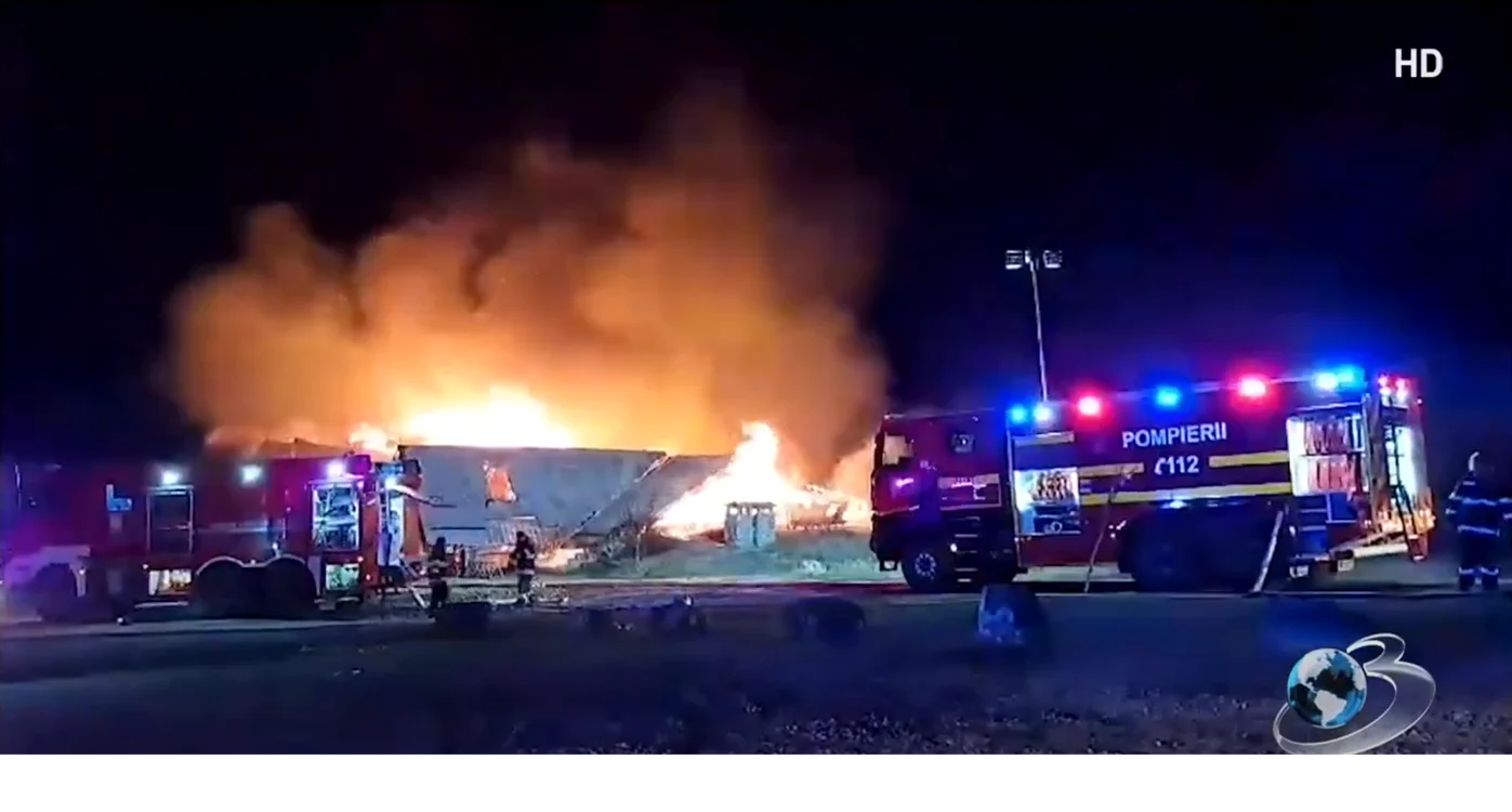 Incendiul de la „Ferma dacilor” Captură video Antena 3 CNN