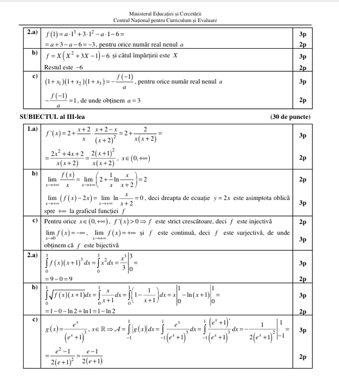 Baremele pentru proba Matematică (mate-info). FOTO edu.ro