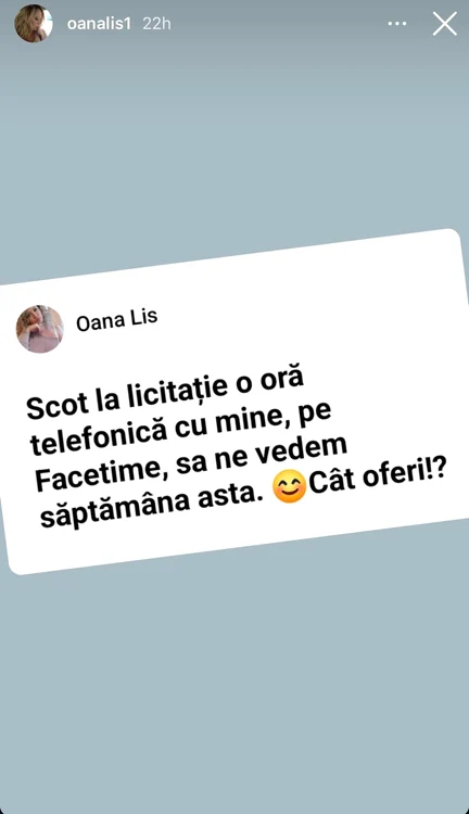 Mesajul pe care l-a transmis Oana Lis în mediul online / Foto: Instagram