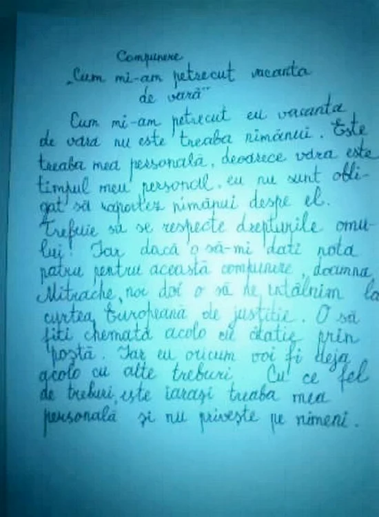 Elevul care a scris această compunere își cunoaște drepturile