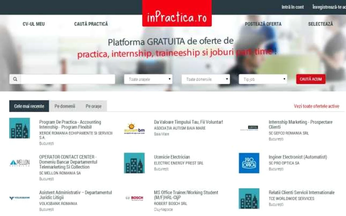 Studenţii şi elevii pot să găsească pe portal anunţuri pentru stagii de practică şi locuri de muncă part-time   FOTO: inPractica.ro