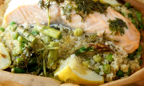 Salmon and quinoa parcels title jpeg