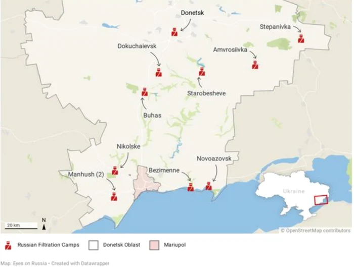 Harta taberelor de filtrare din regiunea Doneţk FOTO Eyes on Russia