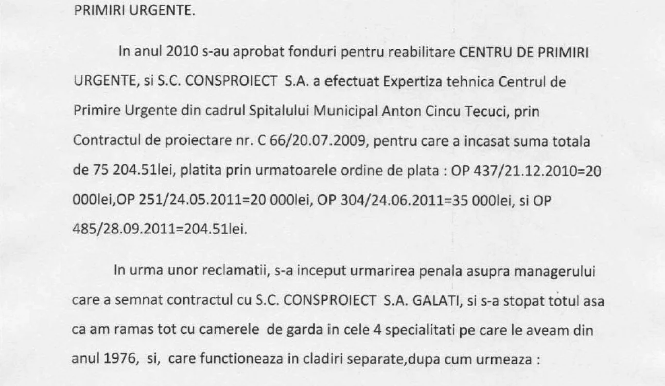 Raport Tecuci stare urgente