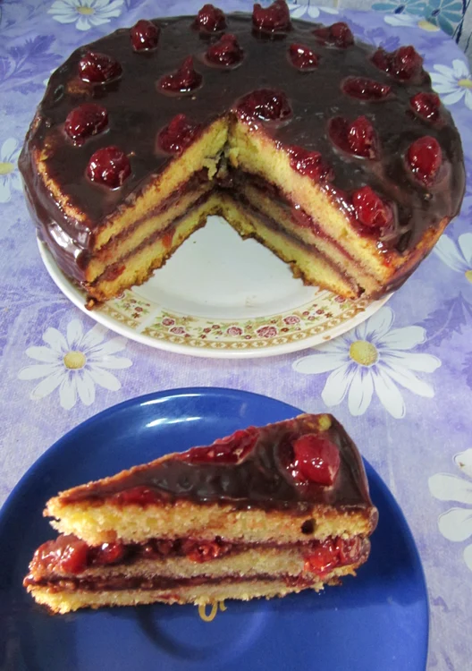 
    Tort cu cremă de ciocolată şi vişine   